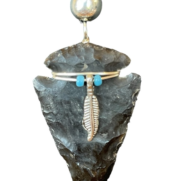 Genuine Flint Carved Arrowhead Necklace Artisan Native Southwestern Feather - Picture 2 of 6